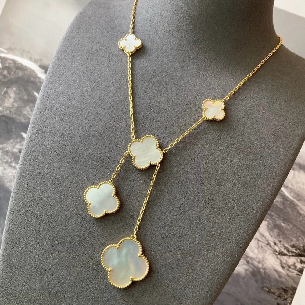 3 piece Gold and White Clover Necklace Set